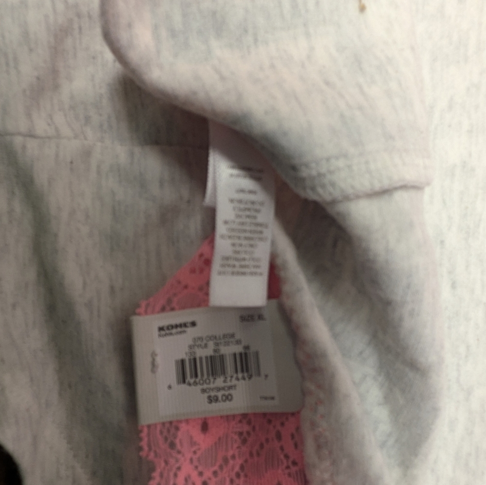 SO XL Lace Trim Hipster Panties, Heather Gray Coral Waistband College Bottom - Picture 3 of 4